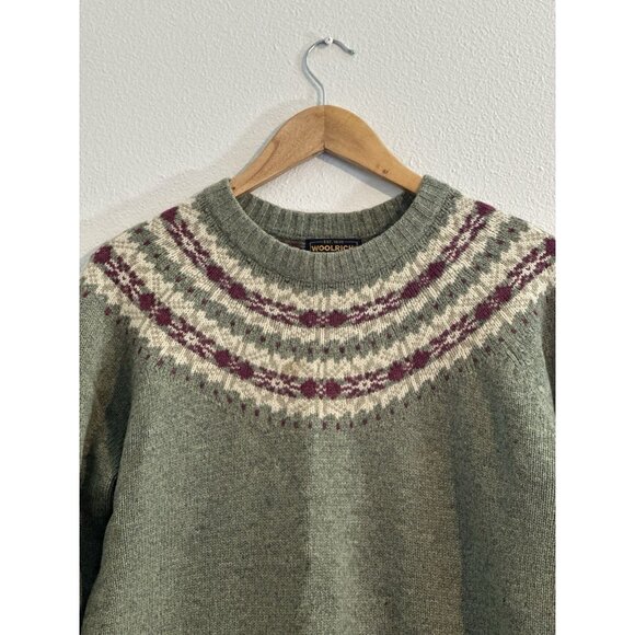 Woolrich Knit Wool Sweater womens size M Green crew Neck Fair Isle ski Willow - Picture 3 of 12